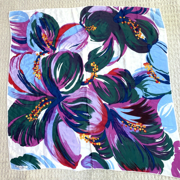 Vintage Anne Klein for VERA Silk Scarf Square Mod Floral Art To Wear blues pinks - Picture 1 of 9